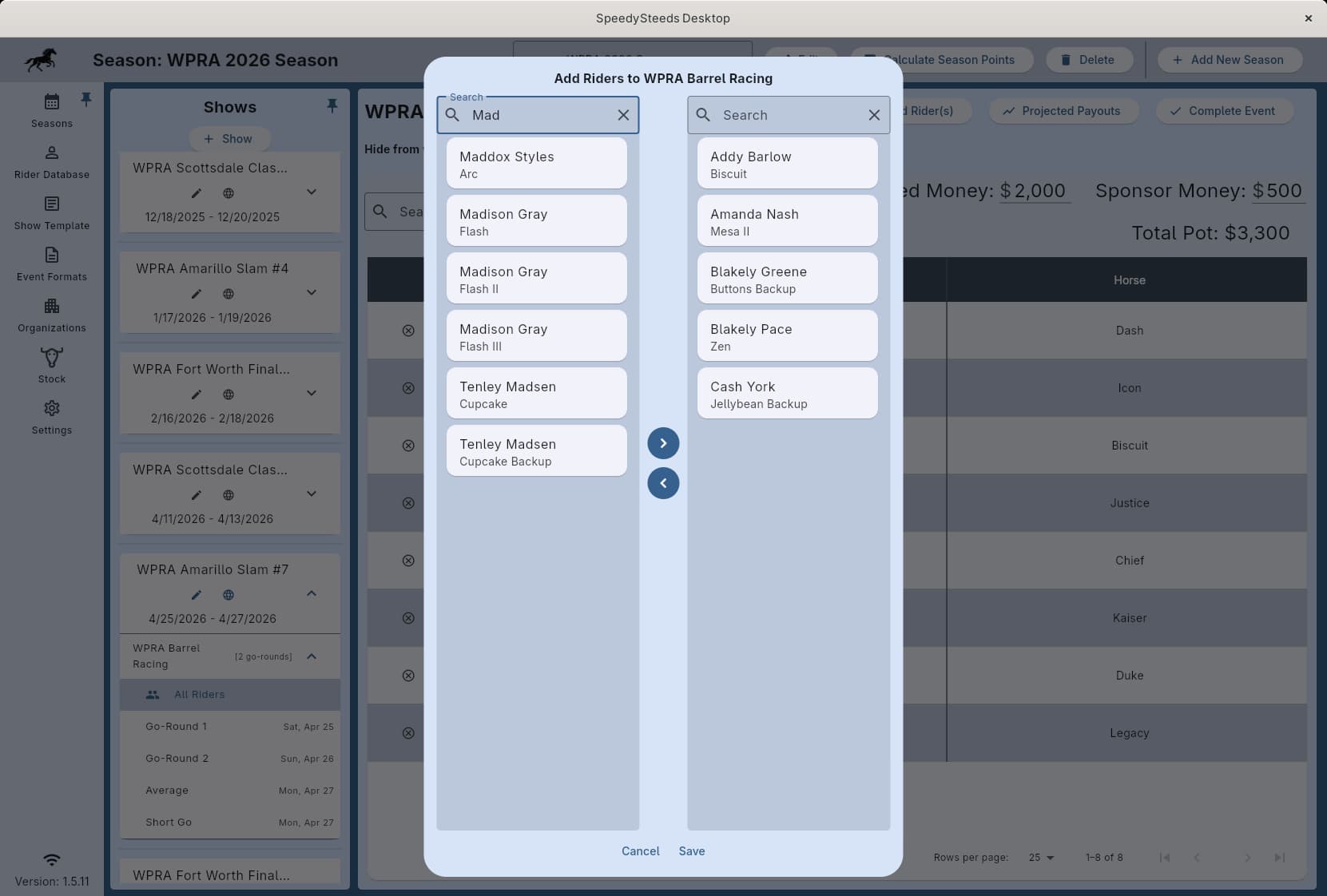 Add rider to event dialog