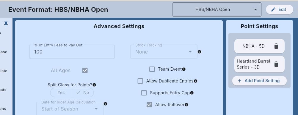Event format with co-sanctioned organization settings
