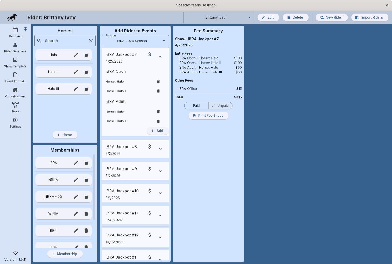 Rider database screen