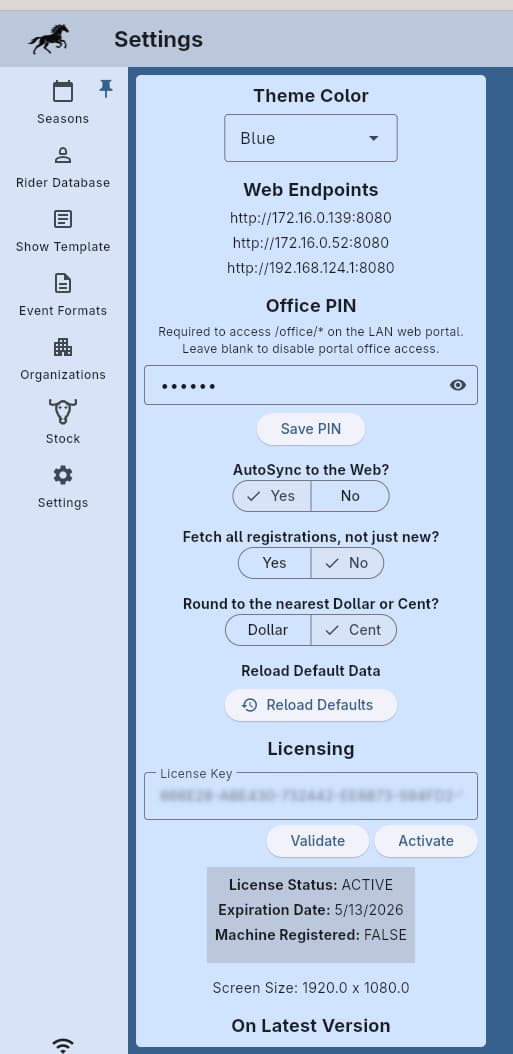 Settings screen