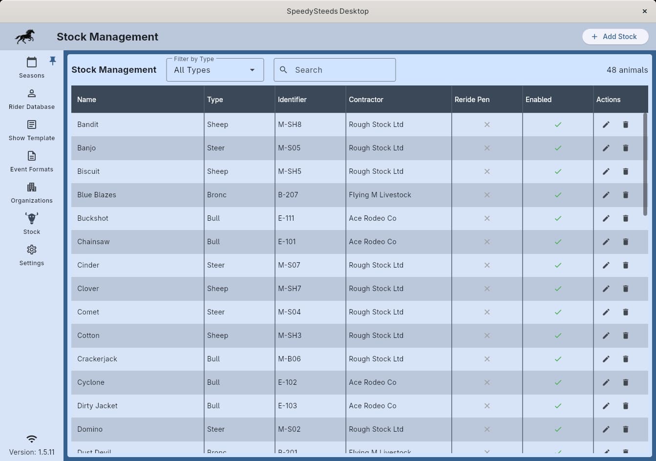 Stock management screen