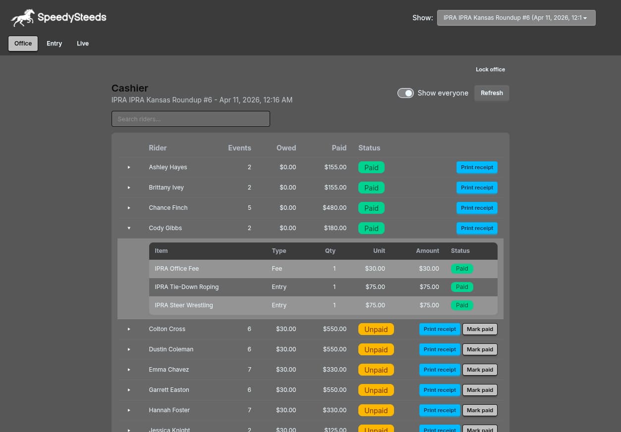 Web portal cashier view