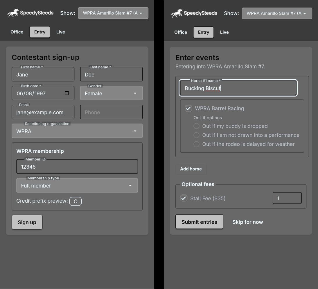 Online rider signup form